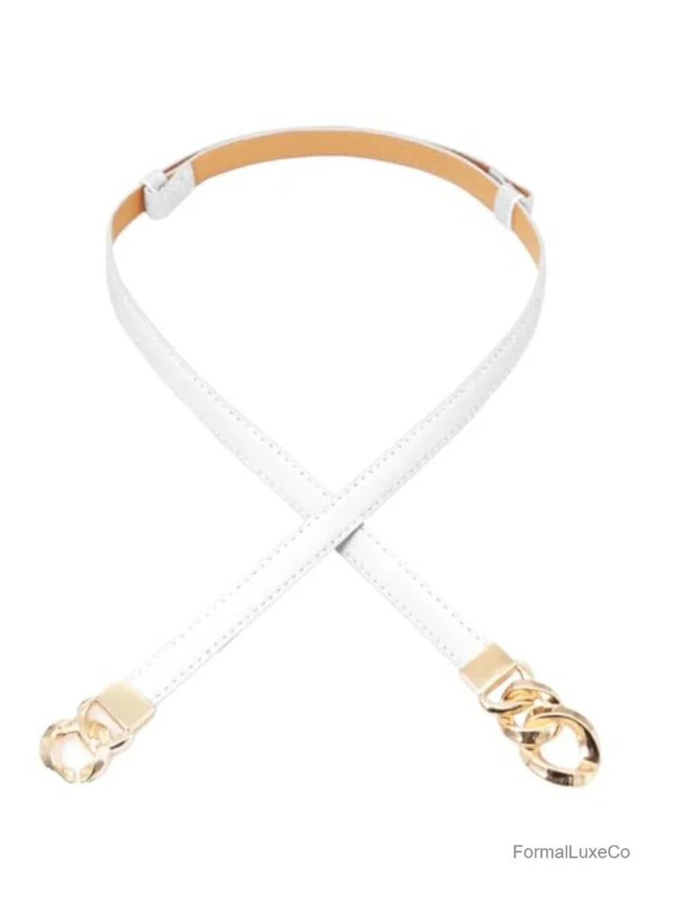 Women Skinny PU Leather Belt with Gold Buckle